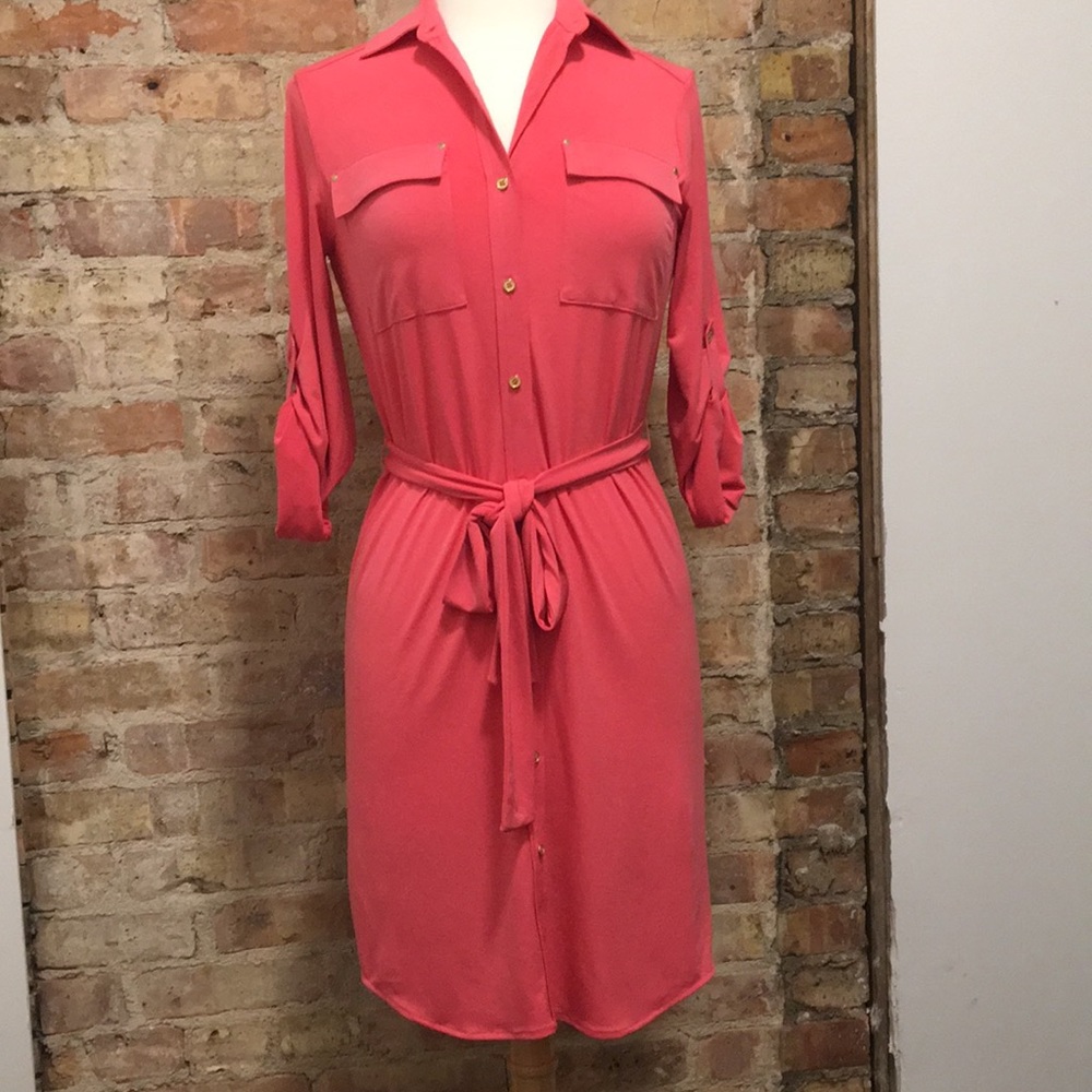 Calvin Klein coral dress with gold buttons